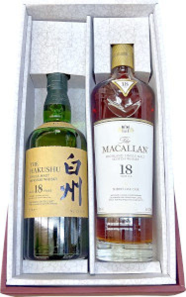 画像1: ＜ネット専用＞ウイスキーギフト　１８年セット【白州・マッカラン】〔専用カートン入り〕 (1)
